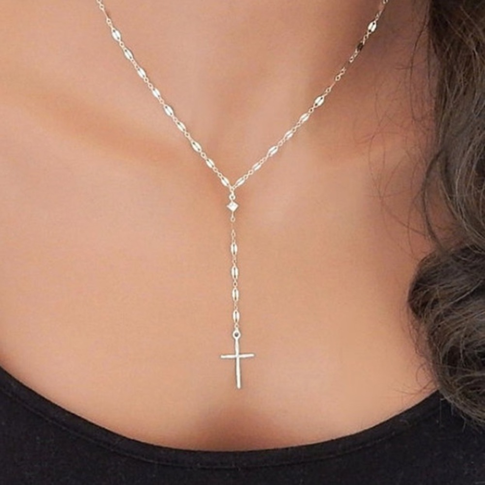 Silver Cross Pendant Choker Necklace